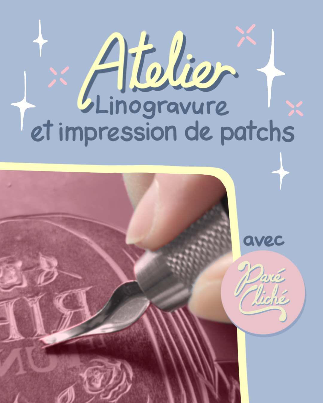 KNOCK-OUT ⠂Atelier linogravure et impression de patchs