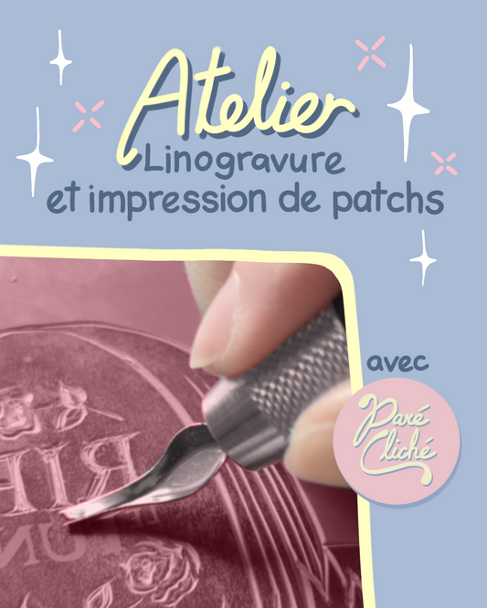 KNOCK-OUT ⠂Atelier linogravure et impression de patchs